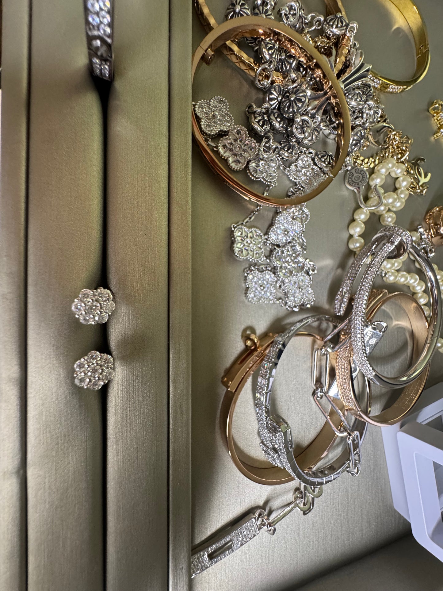 Silver Diamond screw on Cluster earring