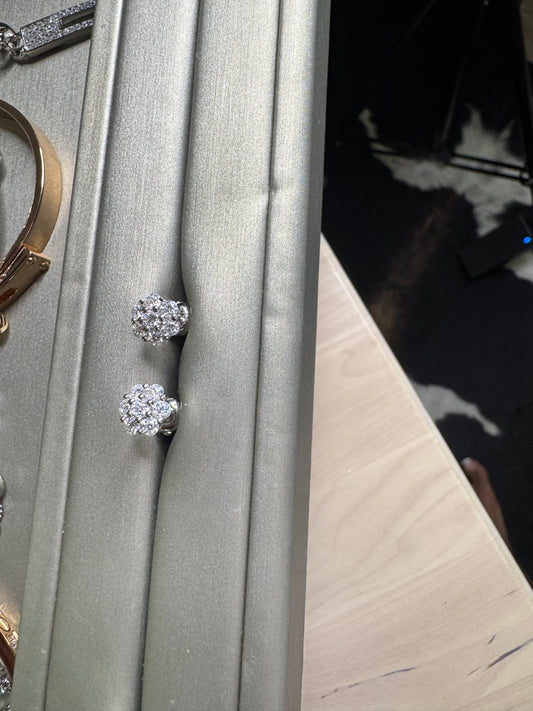 Silver Diamond screw on Cluster earring